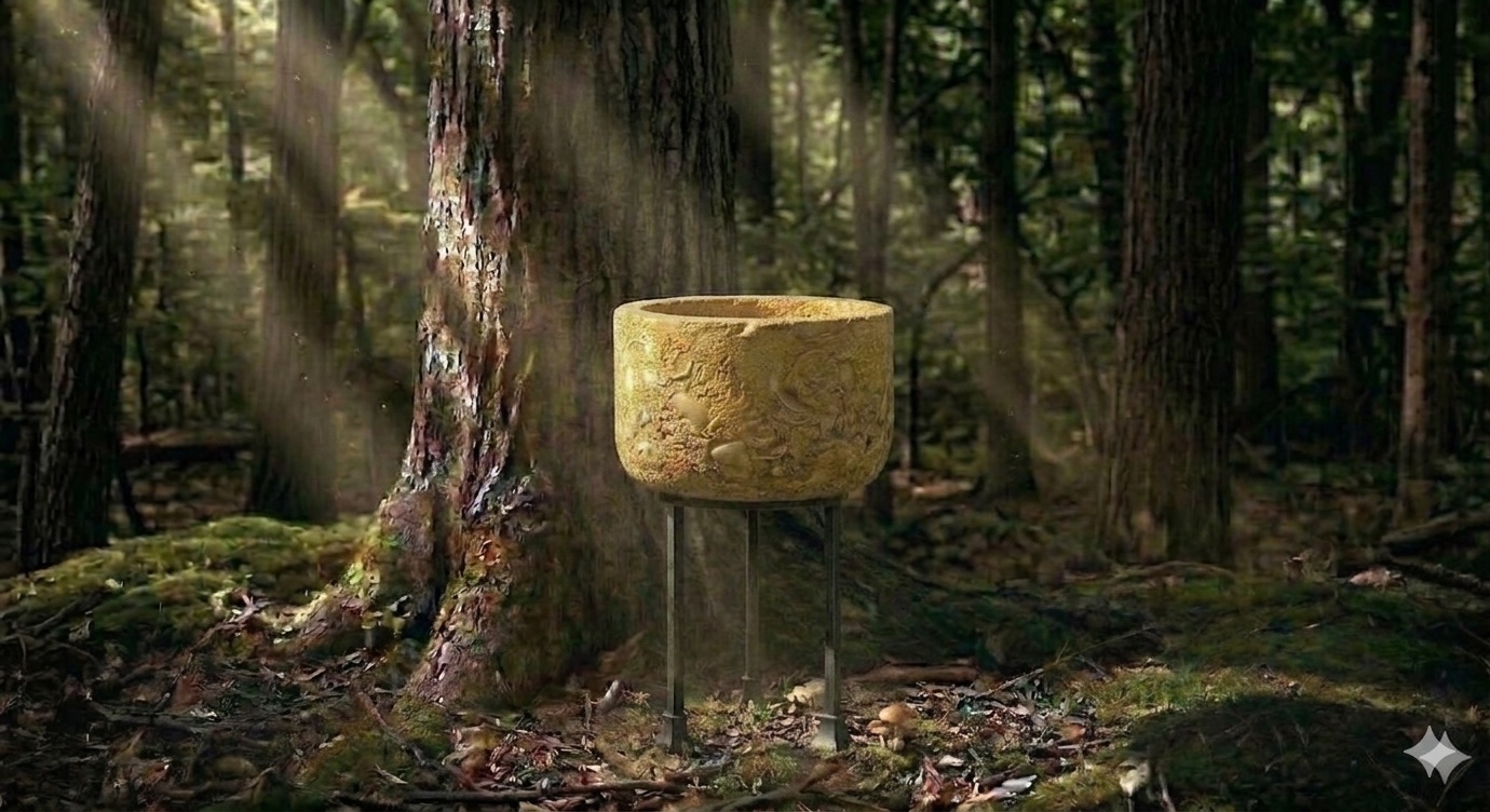 A lower, child-height version of the Coquina vessel in the forest.